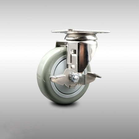 Service Caster 4 Inch 316SS Gray Polyurethane Wheel Swivel Top Plate Caster with Brake SCC SCC-SS31620S414-PPUB-TLB